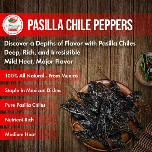 Miniatura 3 de Pasilla Chiles Secos 8 oz - Básico para cocina mexicana, topos, salsas, guisos, salsa, sopas. Calor suave – Punget y sabor picante. Bolsa