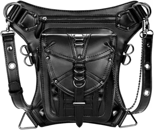 Riñonera gótica Punk Tactical Drop Leg Bag Bicicleta al aire libre Motocicleta Ciclismo Senderismo Riñonera Hip/Muslo Bolsa de Hombro Negro, negro