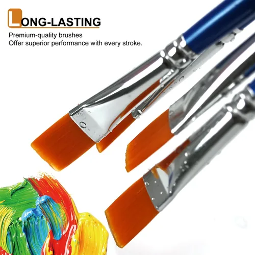 Miniatura 4 de Pinceles planos de 1/2 pulgada para pintura acrílica, paquete de 40 pinceles pequeños a granel con mango de madera para acrílico, acuarela, óleo