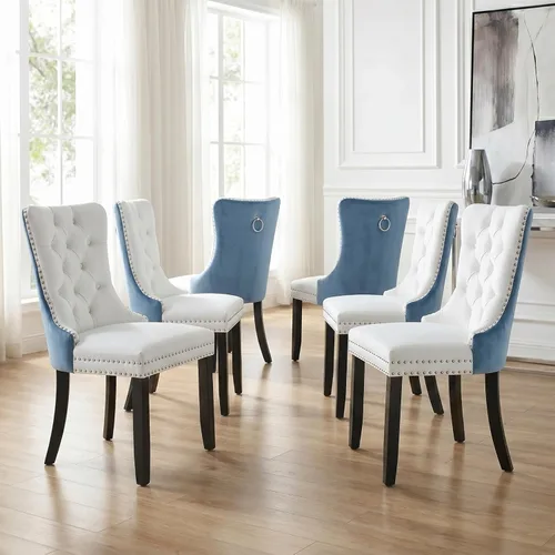 Miniatura 54 de Velvet Dining Chairs Set of 2, Tufted High Chairs with Nailhead Trim, Pull Ring, Black Solid Wood Legs, Elegant Upholstered Accent Chairs for Dining