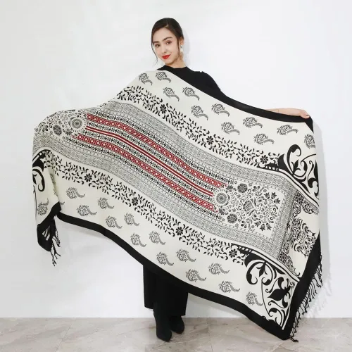 Miniatura 36 de DANA XU Manta de pashmina extragrande 100% de lana merina, bufanda de viaje, bufanda de cachemira para mujer, otoño e invierno, chal de gran