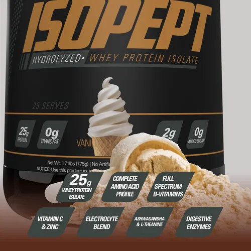 Miniatura 5 de IsoPept - Proteína de suero hidrolizada en polvo por EHPlabs – 100% aislado e hidrolizado de proteína de suero de leche, 27g de proteína, sin OMG