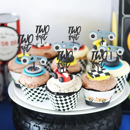 Miniatura 11 de Decoración de madera para cupcakes de coche de carreras, decoración de cumpleaños rápida de una magdalena Decoración temática de cumpleaños Fast