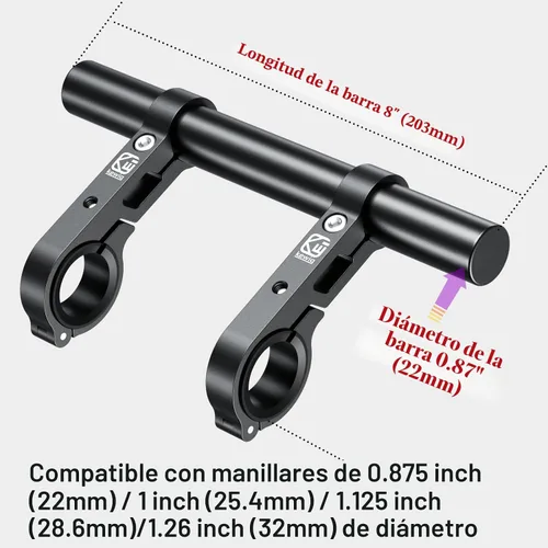 Miniatura 6 de BRCOVAN Extensiones extensoras de manillar de aleación de aluminio con barra transversal de 8 pulgadas de largo con base de montaje de doble