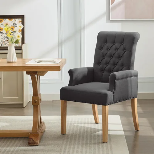 Miniatura 8 de WUTUTUEE Silla de comedor de terciopelo con brazos, sillas de comedor tapizadas acolchadas de respaldo alto, sillón decorativo con patas cromadas