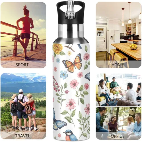 Miniatura 5 de Stainless Steel Vacuum Insulated Water Bottle 32 Oz, Leakproof Water Bottles for Gym Outdoor Travel School, Colorful Watercolor Flowers