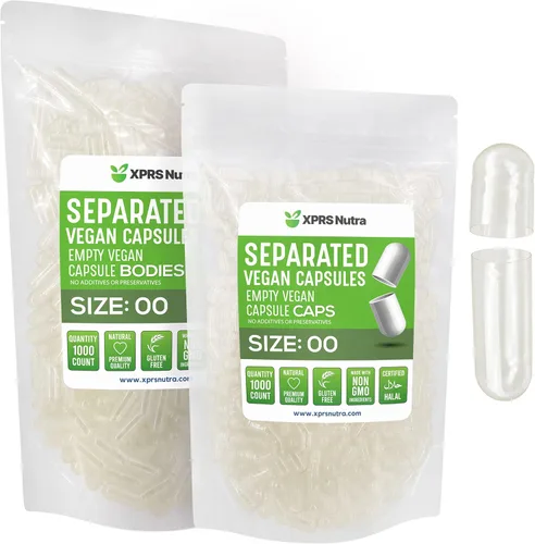 Miniatura 9 de XPRS Nutra Cápsulas separadas de tamaño vegano 00 – 500 cápsulas vacías transparentes de primera calidad separadas en bolsas – 00 píldoras vacías