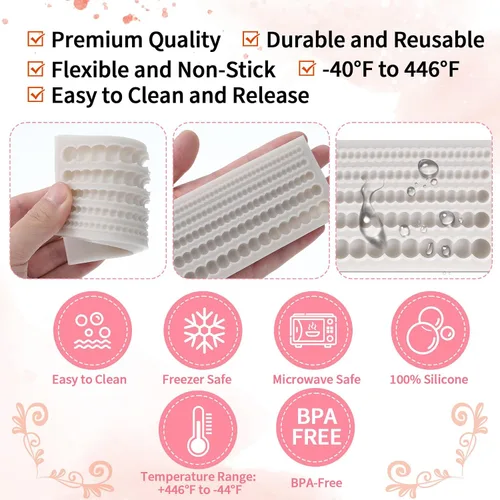 Miniatura 4 de Moldes de fondant de perlas para decoración de pasteles, cadena de perlas hemisféricas, decoración de bordes de perlas de silicona, molde de fondant