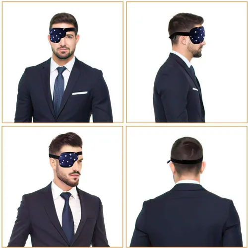Miniatura 7 de eZAKKA Parches para ojos para adultos, parche médico para ambliopía, estrabismo con hebilla, azul marino con estrella blanca (derecha)
