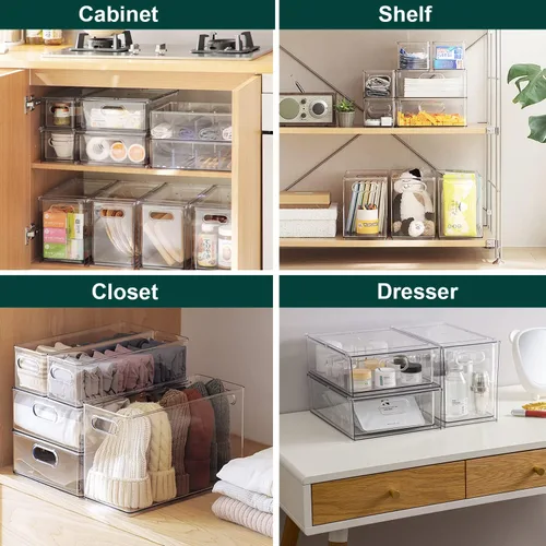 Miniatura 6 de LALASTAR Paquete de 2 organizadores de refrigerador con cajón extraíble, organizador apilable para congelador, organización y almacenamiento