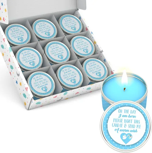 Majestic Zen Juego de regalo de velas para baby shower, paquete de 9 velas de cera de soja perfumadas neutrales, aroma a polvo fresco para bebé, 30