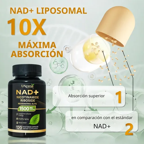 Miniatura 4 de Suplemento NAD 1500mg - NAD+ Liposomal Nicotinamida Ribósido con Resveratrol, NAD Plus Potenciador - Apoyo para la Salud Celular, Resistencia