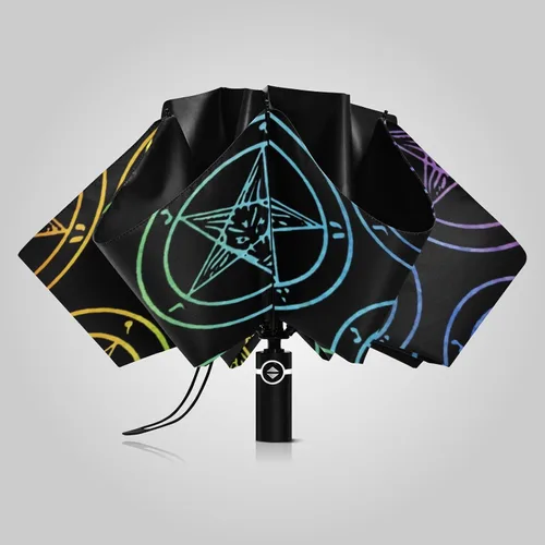 Miniatura 2 de UV Blocking Automatic Open Umbrella Baphomet-satanic-goat-gay-rainbow Portable Travel Folding Umbrellas with Cover Bag