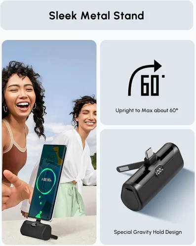 Miniatura 4 de Pequeño banco de energía USB C con soporte plegable para iPhone 17/Samsung Galaxy S25, cargador portátil del tamaño de la palma cargador de batería