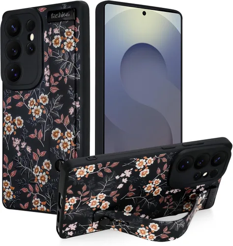 Miniatura 66 de Funda magnética compatible con Samsung Galaxy S25 Ultra para mujeres y hombres, estética flor de durazno, correa de muñeca ajustable incorporada