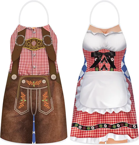 Hillban 2 delantales de Oktoberfest para mujeres y hombres, delantal alemán para disfraz de Oktoberfest para parejas, cocinar, barbacoa, regalos de