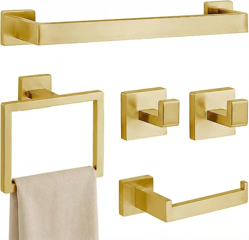Miniatura 10 de Juego de 5 piezas de herrajes de baño negro mate, juego de toalleros para baño de acero inoxidable SUS304, portarrollos de papel higiénico montado