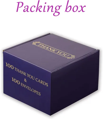 Miniatura 6 de Bonfasvo Paquete de 100 tarjetas de agradecimiento azules y 100 sobres blancos de 4.25 x 6.25 pulgadas, elegantes saludos plegables