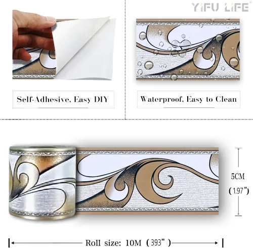 Miniatura 3 de Papel tapiz autoadhesivo para despegar y pegar, diseño abstracto moderno, marrón/blanco, extraíble, para pared, bordes decorativos para techo