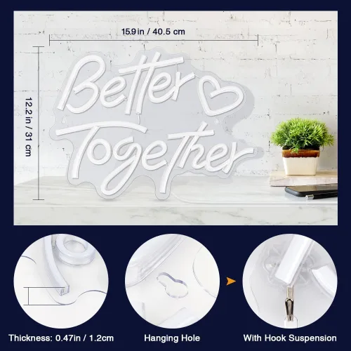 Miniatura 3 de Letreros de neón con texto en inglés «Better Together», «Arrinew LED», alimentado por USB, para decoración de pared del hogar, luces de neón