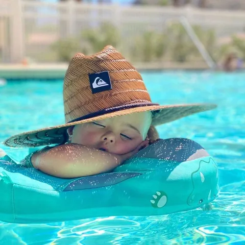 Miniatura 6 de Mambobaby Flotador con Toldo y Cola Nuevo Mejorado Flotador de Piscina No Inflable para Bebé Flotador de Natación Mambo Entrenador de Natación Tela