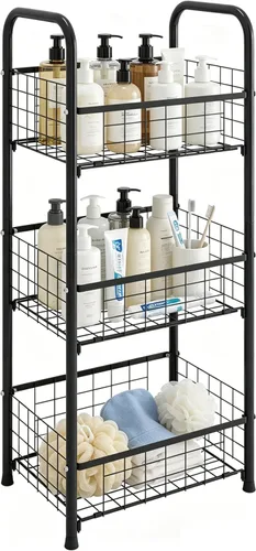 Miniatura 7 de PROXRACER Estante Independiente de 3 Niveles, Organizador de Estantes para Baño con Pies Ajustables, Torre de Almacenamiento de Metal y Acero