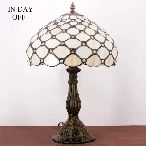 Miniatura 4 de WERFACTORY Tiffany - Lámpara de mesa con cuentas de cristal de color ámbar, lámpara de mesa de escritorio, luz de lectura de 12 x 12 x 18 pulgadas