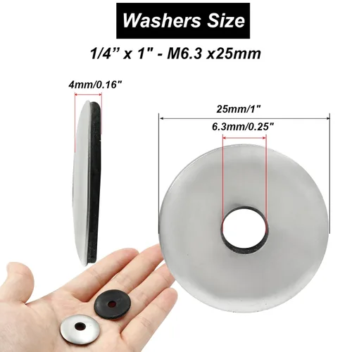 Miniatura 2 de Biaungdo 60 piezas de arandelas de neopreno de 1/4" x 1", arandelas de sello de neopreno EPDM de acero inoxidable, kit de surtido de juntas de goma