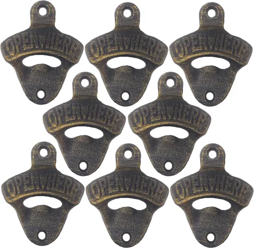 Miniatura 13 de Abrebotellas de hierro fundido de estilo antiguo, montado en la pared, abridor de tapas de cerveza en relieve, abridor superior de botellas
