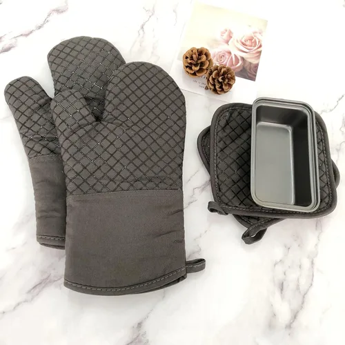 Miniatura 7 de 4 Piezas Guantes de Horno y Soportes para Ollas, Guantes de Horno de Cocina Resistentes al Calor de 500 °F con Soportes para Ollas, Guantes Largos