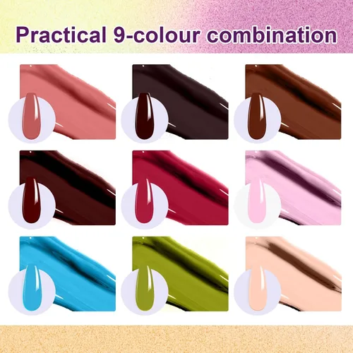 Miniatura 2 de Juego de esmaltes de gel con gradiente, 9 colores ombre, esmalte de gel para uñas rojo, marrón, azul claro, rosa, esponjado para pigmento, Pat Aura