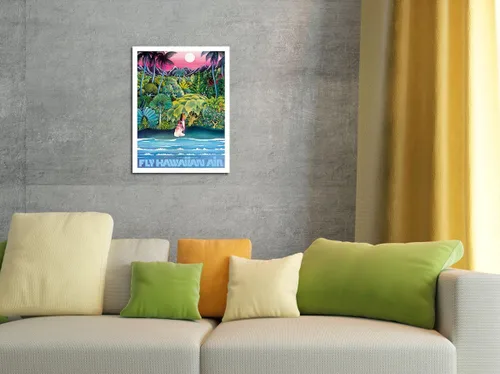 Miniatura 4 de Pacifica Island Art Fly Hawaiian Air - Hawaii Women on the Beach - Hawaiian Airlines - Póster vintage de viaje de aerolínea c.1970s - Cartel