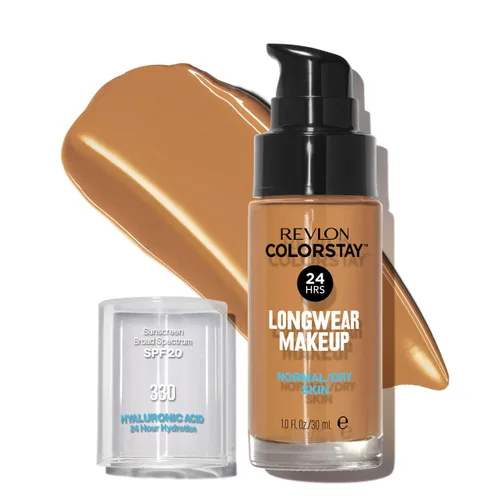Miniatura 20 de Base líquida Revlon, maquillaje facial ColorStay para piel normal y seca, SPF 20, cobertura media-completa de larga duración con acabado natural