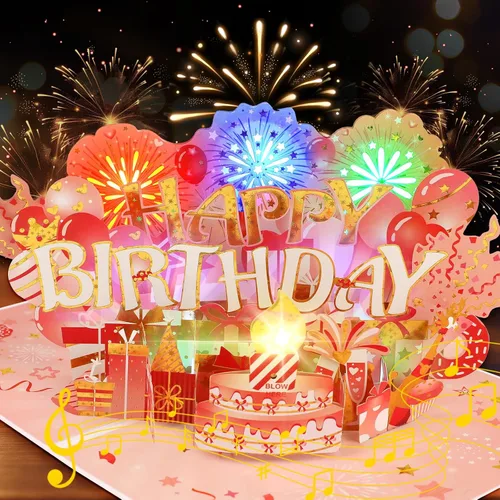 Miniatura 12 de Tarjeta de cumpleaños de gato desplegable 3D con canción de miau, velas sopladas y luces coloridas, bonito regalo sorpresa para niños, niñas, hijo