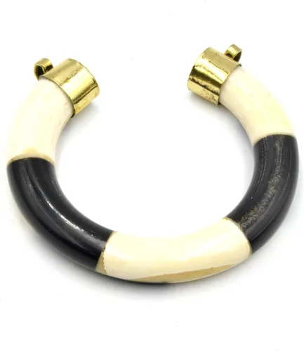Colgante de hueso | Colgante de media luna redondeada con doble fianza de oro | Colgante de collar | Colgante focal de hueso de buey | Blanco y