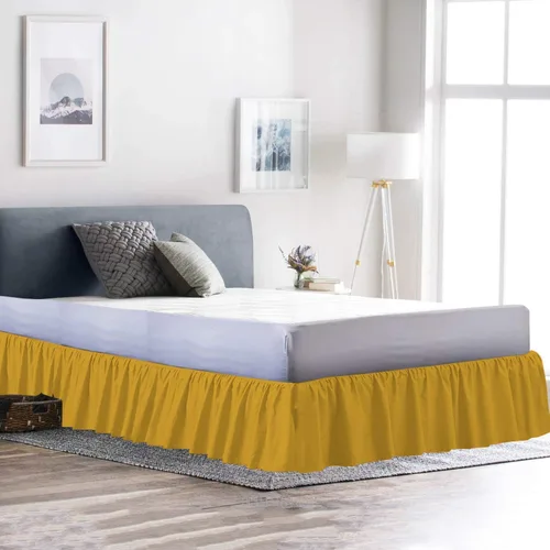 Miniatura 3 de 100% algodón 600 hilos 1 pieza falda de cama con volantes de polvo de 12 pulgadas con plataforma, estilo recogido (tamaño Queen, rosa)