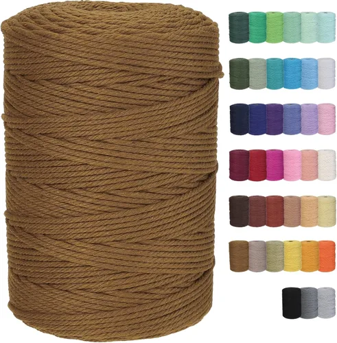 Miniatura 43 de Cuerda de macramé de algodón de 3 mm x 109 yardas, suministros de macramé de color natural, cuerda de algodón suave para colgar plantas, colgante