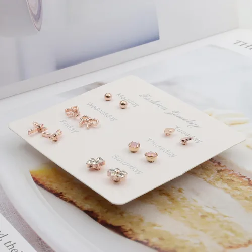 Miniatura 6 de Juego de 6 pares de aretes pequeños para mujer, hipoalergénicos, a la moda, múltiples aretes tipo dormilona