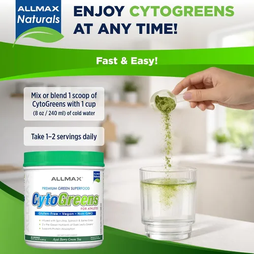 Miniatura 7 de ALLMAX Naturals CytoGreens Super Greens en polvo, superalimento verde premium con verduras, superalimentos, suplemento de verduras diarias, té verde