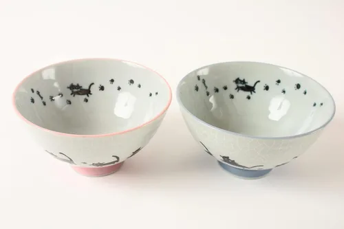 Miniatura 7 de Mino ware - Par de cuencos de arroz japoneses (2 unidades), fabricado en Japón (importación de Japón) MIG005 (gato negro)