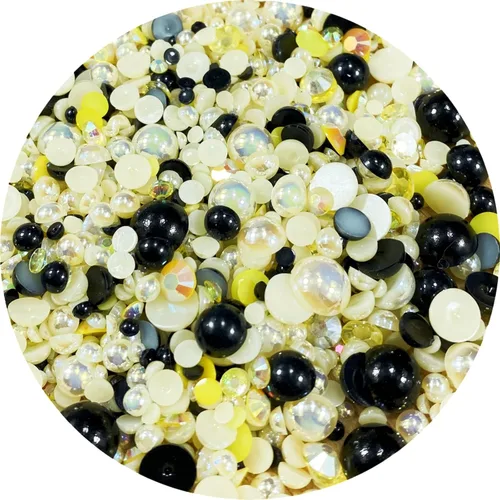 Miniatura 11 de Cuentas de resina con diamantes de imitación, mitad redonda, cuentas de perlas planas de 30 g, cuentas de media perla con diamantes de imitación