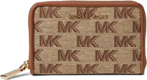 Michael Kors Jet Set - Tarjetero pequeño con cremallera alrededor, color beige y ébano, talla única, beige (BeigeEbony), Estuche para tarjetas Jet