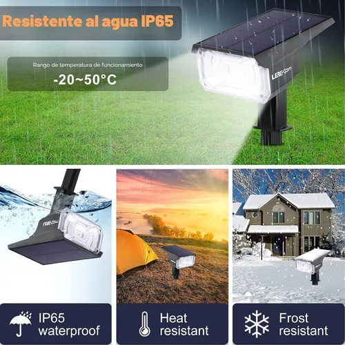 Miniatura 2 de LEREKAM Focos solares para exteriores, IP65, impermeables, 40 LED, focos solares de paisaje, luces de pared alimentadas por USB, detección