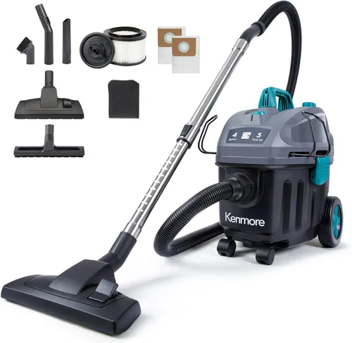 Kenmore KW3050 Aspiradora de cartucho húmedo y seco de 4 galones, 5 HP Pico con motor de 2 etapas, limpiador con filtro HEPA lavable y bolsas de