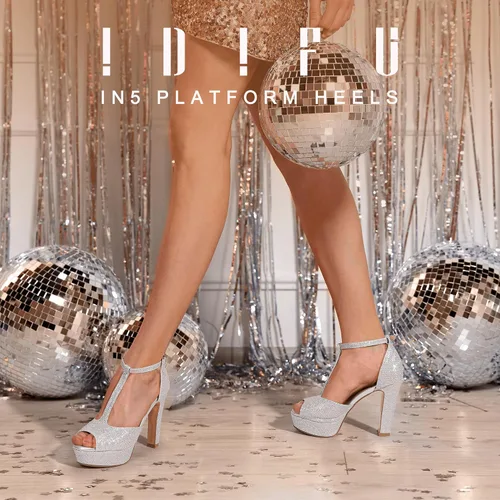 Miniatura 2 de IDIFU IN5 Polly - Sandalias de tacón alto grueso con correa en T para mujer, sandalias sexy con punta abierta, para boda, fiesta, graduación