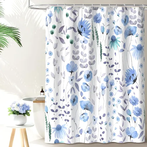 Miniatura 8 de QiyI Cortina de ducha con diseño floral de acuarela, flores y hojas, primavera, decoración del hogar, lavable a máquina, juego de cortina de ducha
