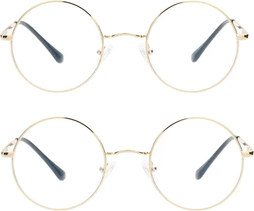Miniatura 8 de Lentes de bloqueo de luz azul para mujeres y hombres, marco de metal redondo, lentes transparentes para computadora de 1.969 in