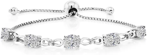 Miniatura 128 de Gem Stone King Pulsera de tenis de diamantes cultivados en laboratorio con piedra natal de 3-6 quilates para mujer, plata de ley 925, ovalada