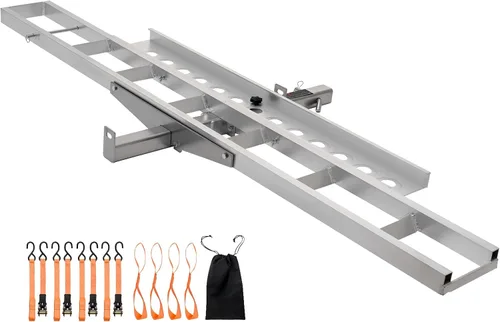 Miniatura 10 de VEVOR Portabicicletas, 2 bicicletas de 600 libras, soporte de enganche de motocicleta de aluminio, rampa de carga, transportador de remolque de moto