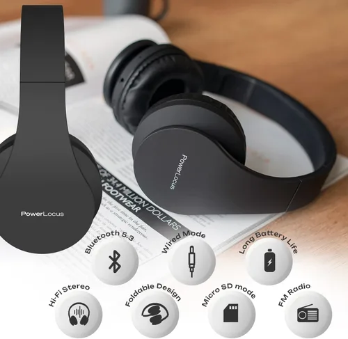 Miniatura 4 de PowerLocus - Audífonos inalámbricos Bluetooth para usar sobre las orejas, estéreo, plegables, con cable y micrófono incorporado para iPhone